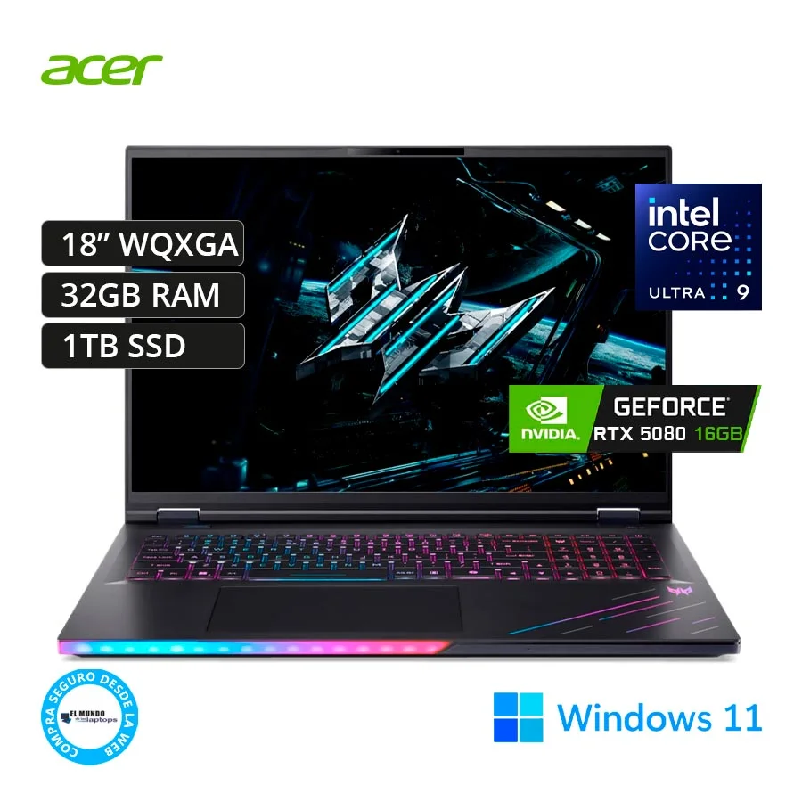 ACER PREDATOR PH18-73-90A6 IA ULTRA 9-275HX 5.4 32GB 1TB 18" 250HZ RTX 5080 W11 INGLÉS BLACK- art 10000004aPH