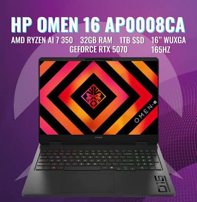 HP OMEN 16-AP0008CA Ryzen AI 7 350 1TB 16GB 16” WUXGA 165Hz RTX 5070 8GB SHADOW BLACK Backlit Keyboard- art 10000056d150701tb16